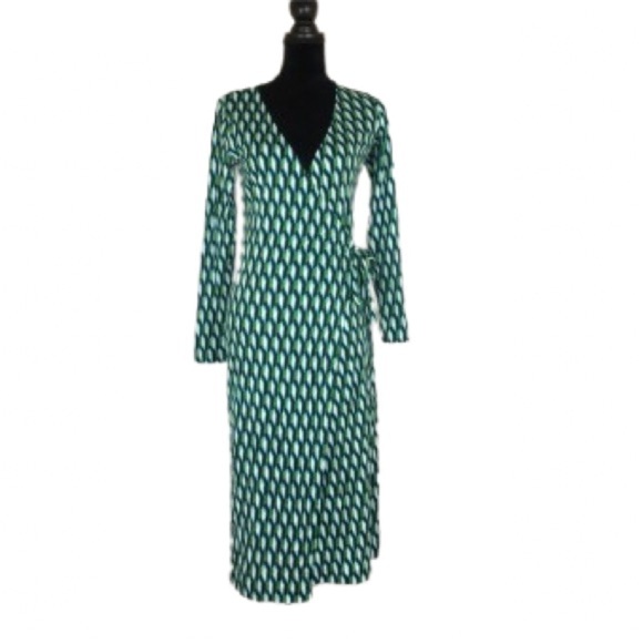 Diane Von Furstenberg x Target Wrap Dress Women’s XS Blue Green White Geometric - Picture 2 of 16